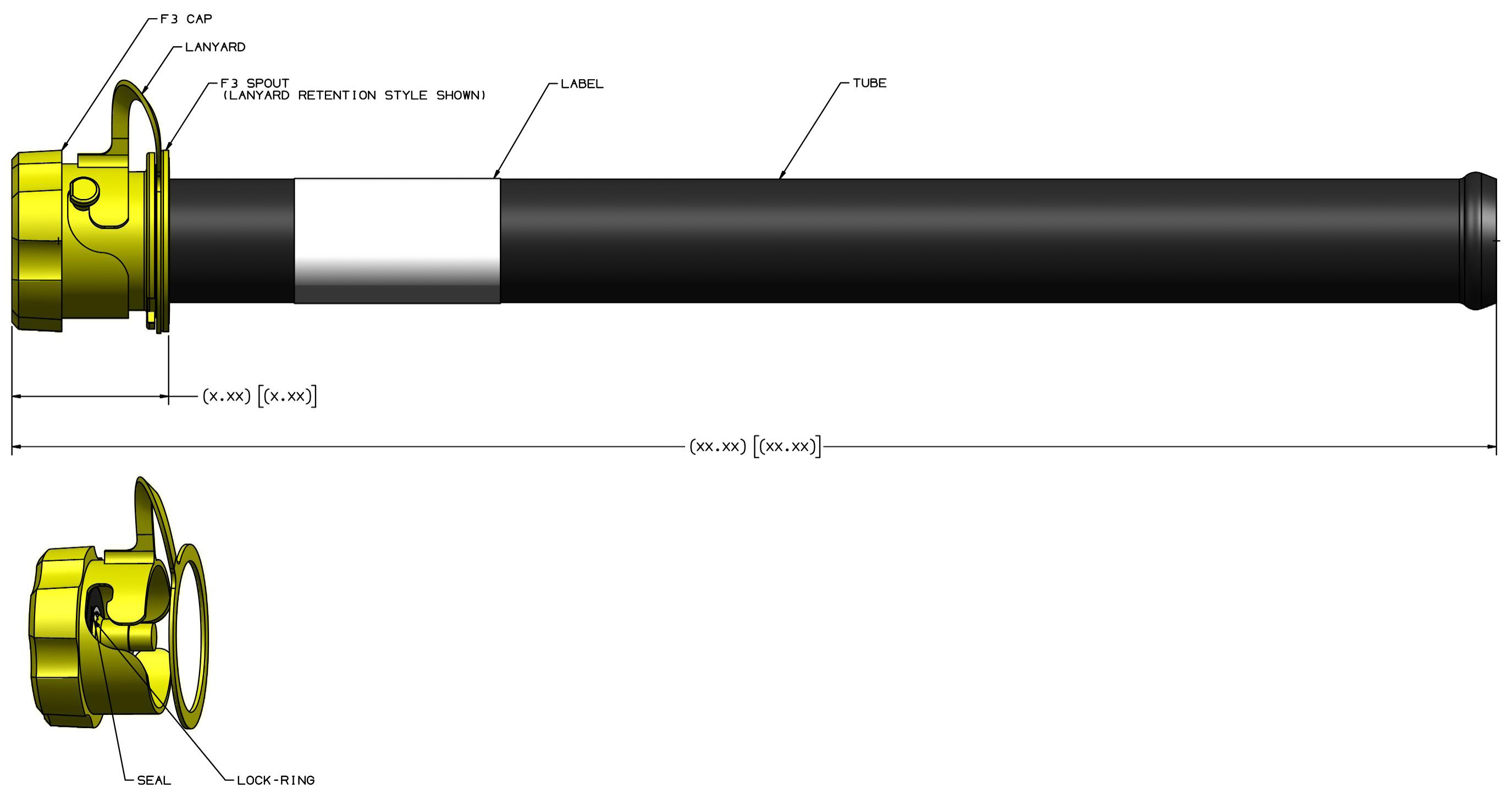 Technical drawing and dimensions for the Twist2Lock F3 fluid level indicator.