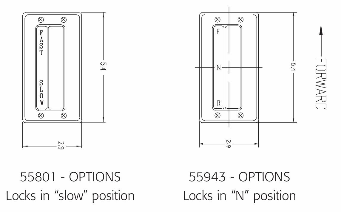 Friction throttle option plates for FAST-SLOW and F-N-R position indicators.