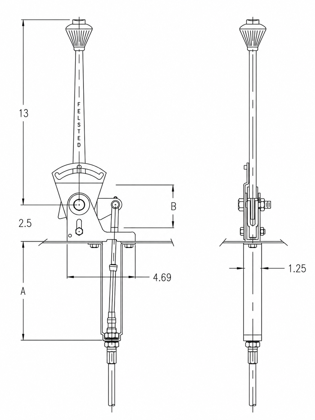 Dimension reference for push button heavy duty lever.