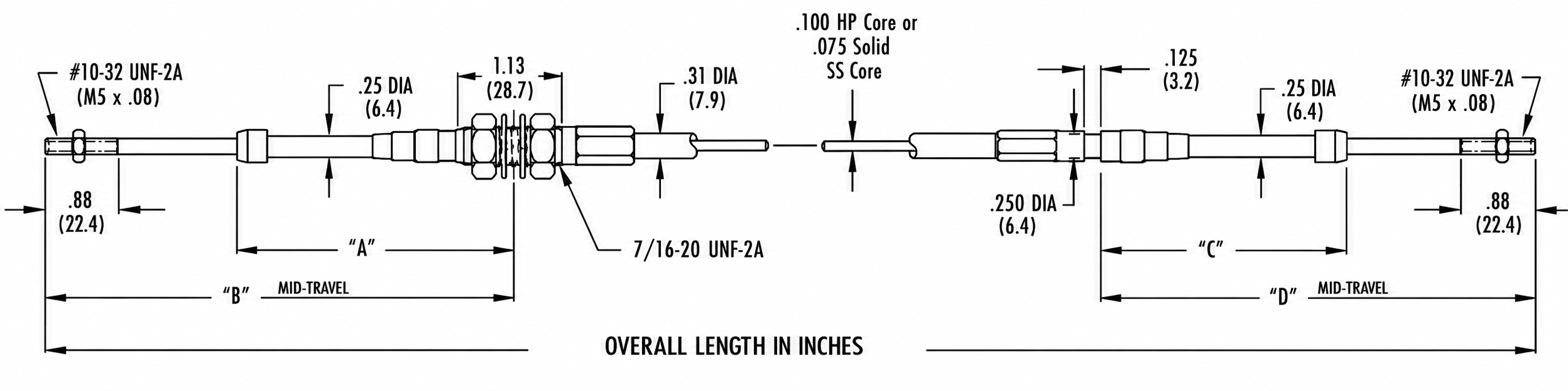 Technical diagram for a 3 Series push-pull cable assembly.