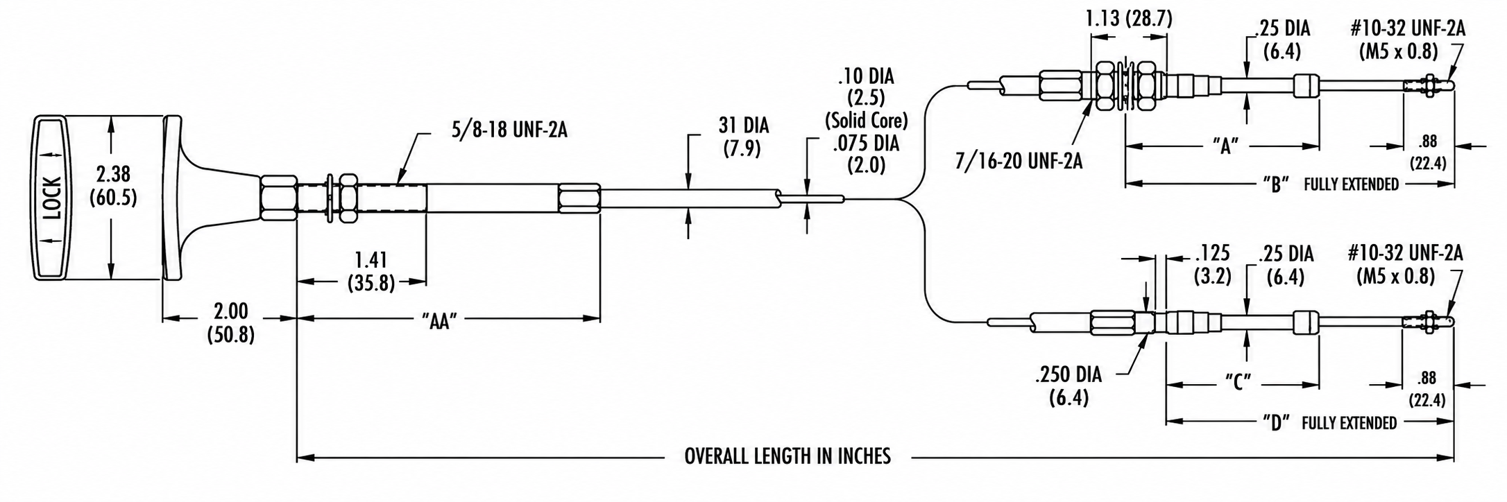 Technical diagram for 3 Series Heavy Duty Positive Lock Cable.