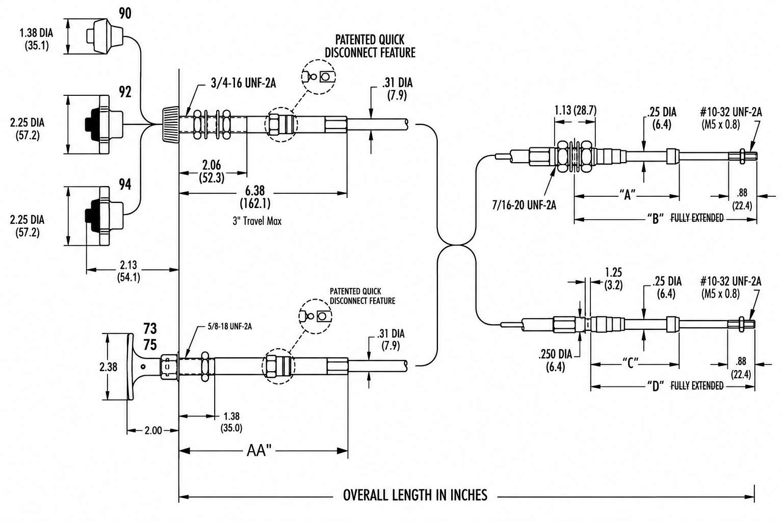 Technical diagram for 3 Series Heavy Duty Quick Disconnect Cable.