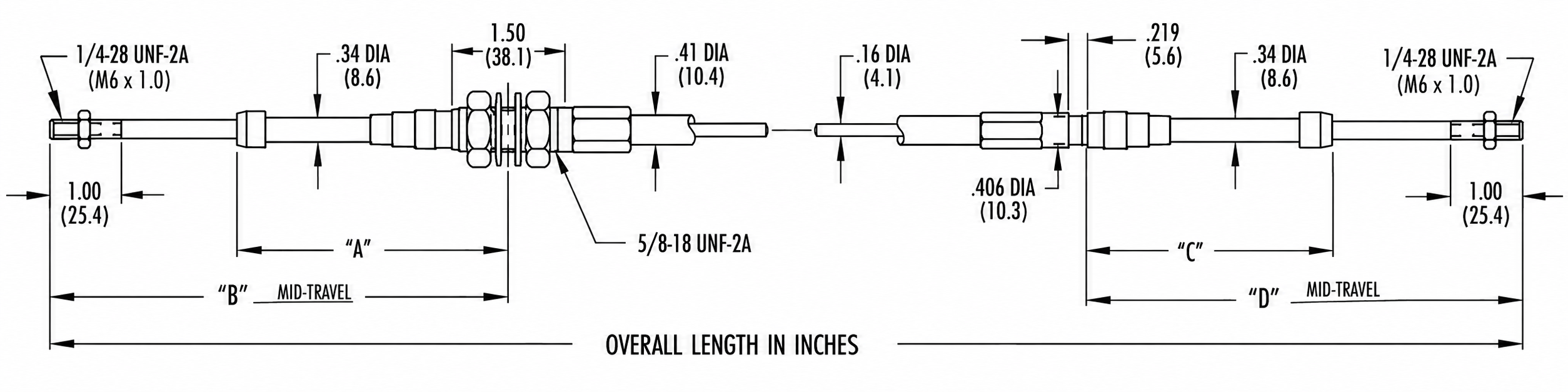 Technical diagram for a 4 Series push-pull cable assembly.