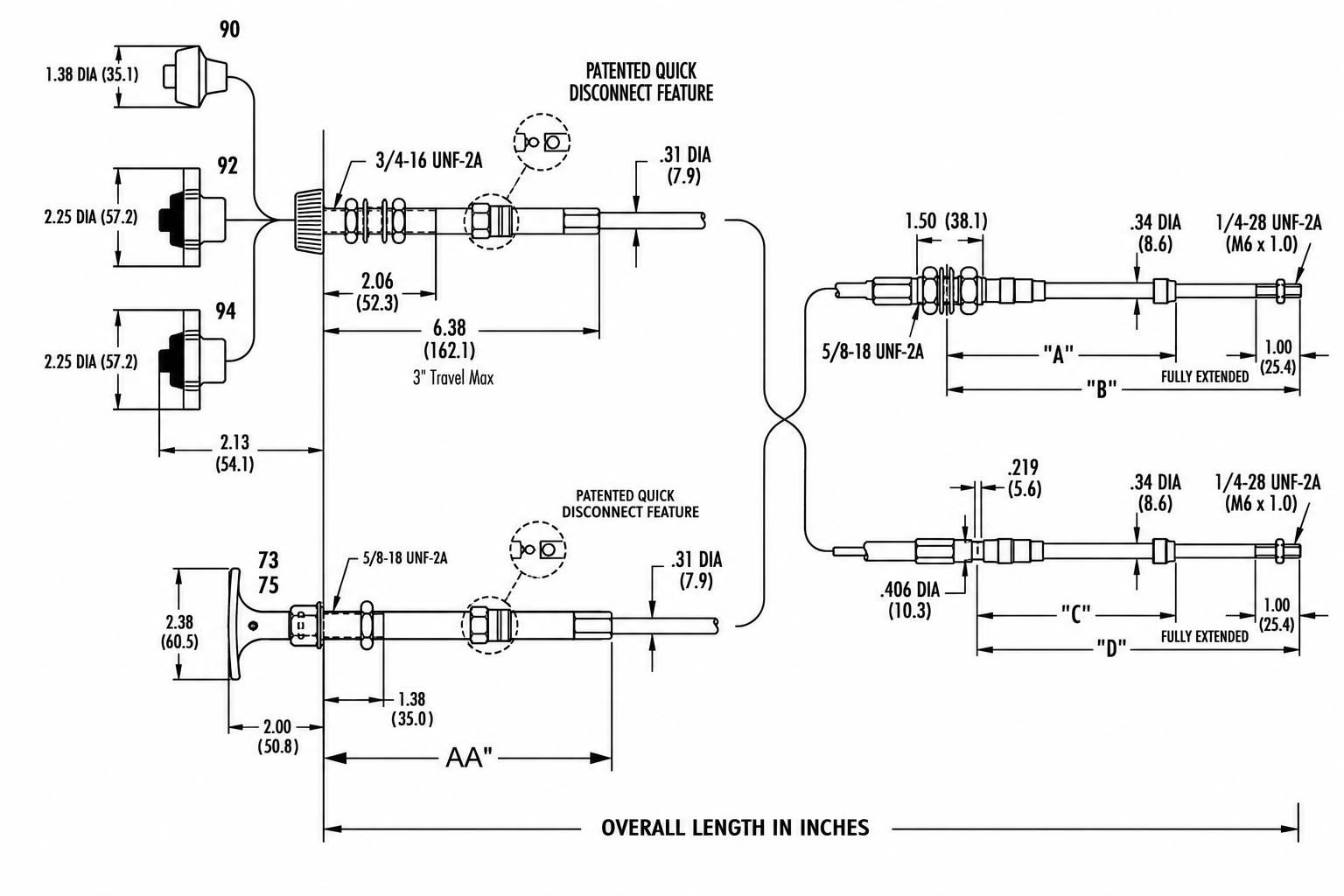 Technical diagram for a 4 Series Heavy Duty Quick Disconnect cable assembly.