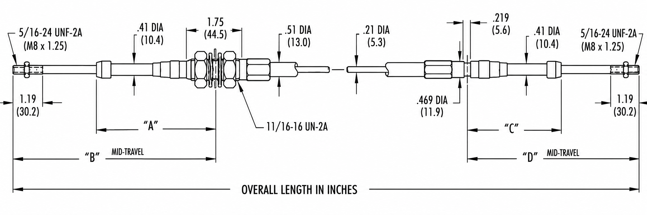 Technical diagram for a 6 Series push-pull cable assembly.