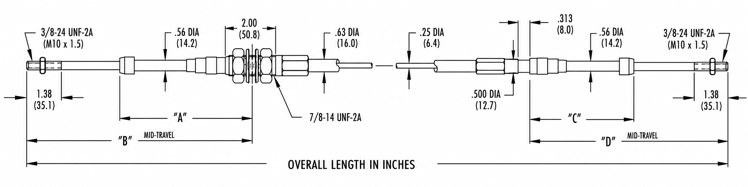 Technical diagram for an 8 Series push-pull cable assembly.