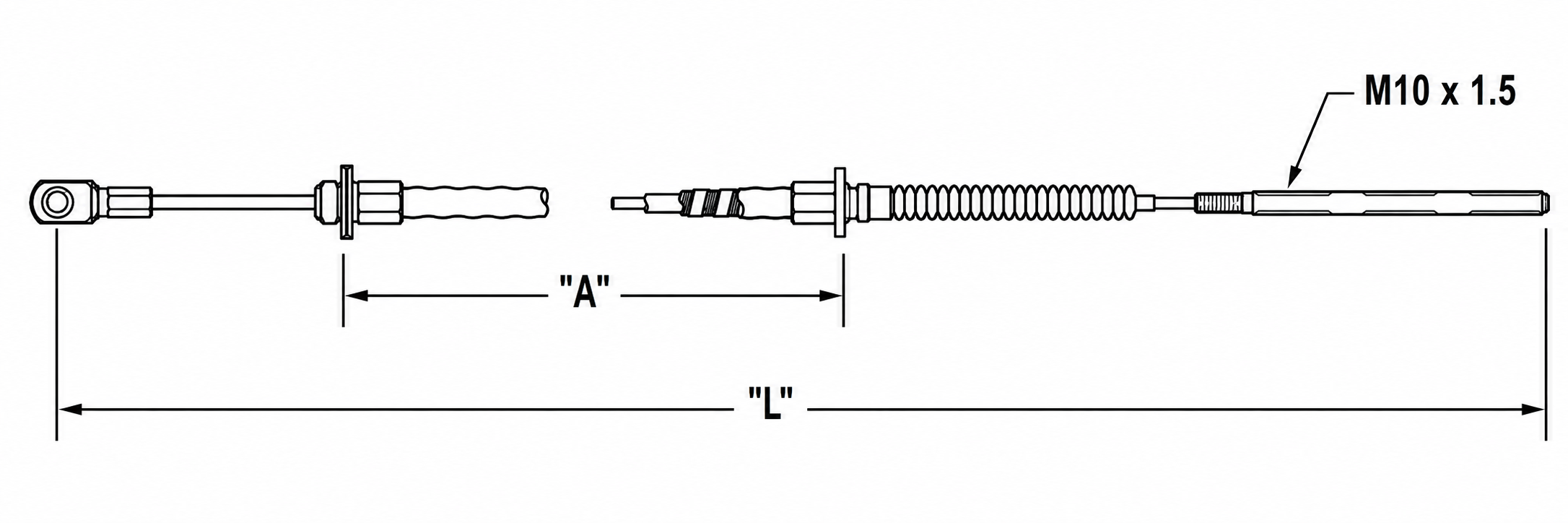 Technical drawing for GM replacement clutch cable part number 65604.