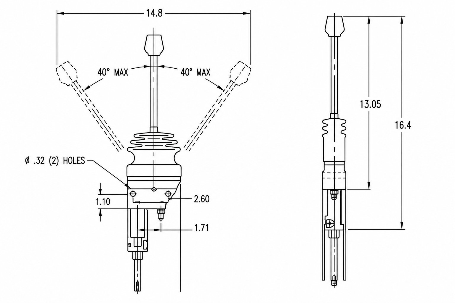 Dimensional reference drawing for RVO control systems.