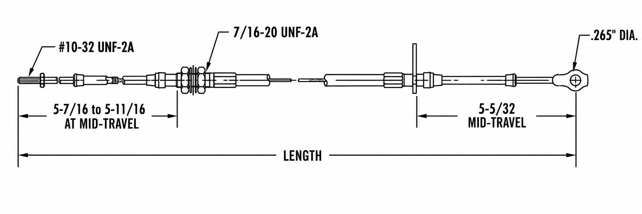 Catalog drawing for Race Shift cable part number 36101-Length.
