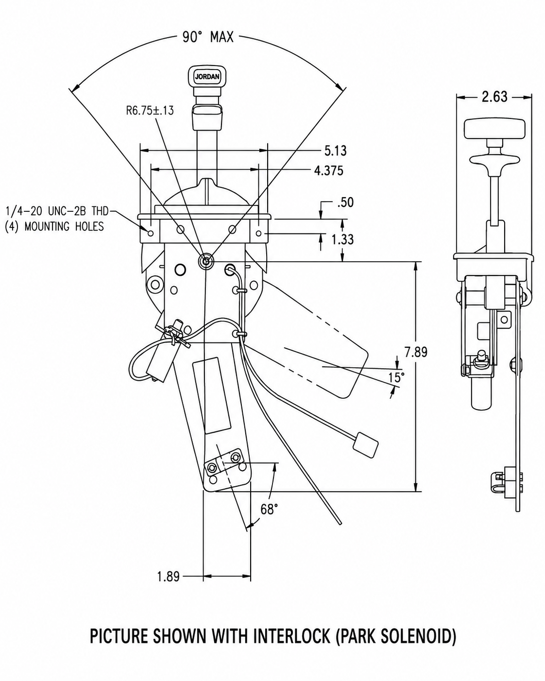 T-Shifter dimension drawing with interlock shown.
