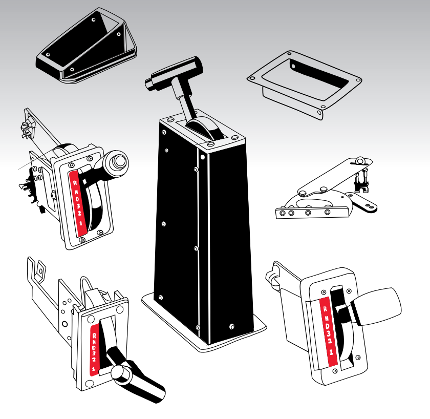 Transmission shifter controls and mounting accessories.