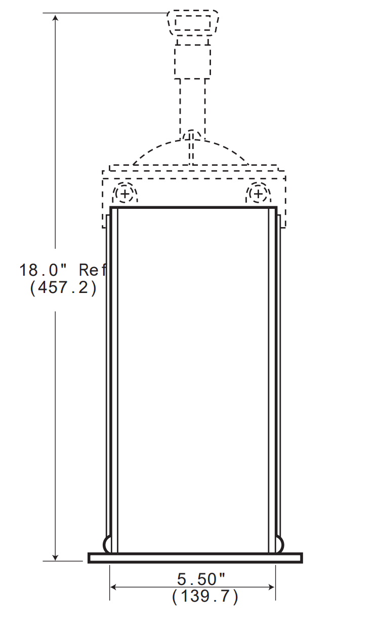 Tower side dimensions for T-handle dump body control.
